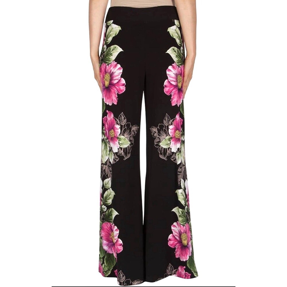 Women's Joseph Ribkoff Black Size 8 Floral Pull On Wide Leg Flowy Pants